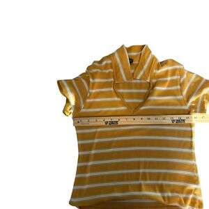 Wild Fable Polo Shirt‎ V-Neck Striped Ribbed Short Sleeve Top Yellow White M